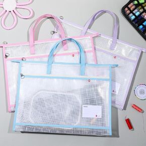 3 Pcs Project Bag for Quilting Sewing Craft Storage for Quilter A3 Clear Mesh Design Art Supply Bag Artwork Storage Organize for Artwork Charts and Teaching Material (17.7×13 Inch)