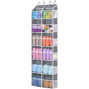 Univivi Over Door Hanging Yarn Storage Organizer, 5 Tiers Hanging Yarn Knitting Organizer with 10 Mesh Side Pockets for Crochet Accessories, Knitting Needles and Yarn Balls