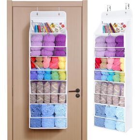 Univivi Hanging Yarn Storage Organizer with 5 Zipper Closure Compartments, Large Capacity Knitting Organizer Storage, Over the Door Hanging Yarn Holder for Knitting Needles,Crochet Hooks (Clear White)