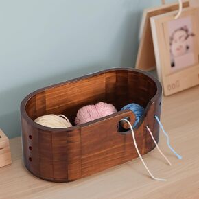 Extra Large Yarn Bowls for Crocheting, Wood Crochet Bowl for Yarn Large Storage Holder, 11.2x6.1x4.7" Wooden Yarn Bowl for Knitting, Christmas Gifts