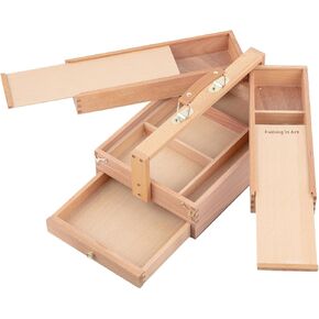Falling in Art Artist Supply Storage Box, Portable Beechwood Toolbox with Drawer, Three Layer Art Storage Tool Box for Paints, Brushes, Pastels, Pens, and Markers