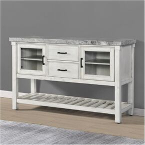 55 Mm Solid Gray Marble Veneer Top,Tempered Glass Doors,Two Adjustable Shelves, Practical Storage Cabinet,Dining Room