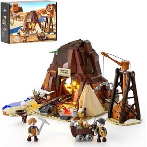 FUNWHOLE Wild West Gold Mine Lighting Building-Bricks Set - Western Prospector’s Dig Entrance 658 Pcs Mining Playset for Adults and West Lovers
