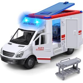 Toy Ambulance Boys Age 3-5 With 4 Different Flashing Lights & Sound, Back And Side Doors Open Friction-Powered Wheels Light Up Toy Hospital Sets Buses Birthday Gift 2 3 4 Year Old And Up Girl Boy Toys
