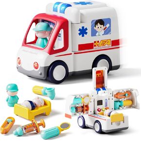 HOLA Toys for 1 2 3 Year Old Boy Birthday Gift - Toy Ambulance Car Pretend Play, Baby Toys 12-18-24 Months, Musical Toddler Toy 1-2 Early Educational, Baby Christmas Basket Stuffers
