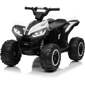 KerryYoo Kids ATV,12V 4 Wheeler for Kids 3-6,Electric Toddler Ride On Toys,Remote Control, High/Low Speeds, LED Lights, Bluetooth, and Off-Road Tires - White