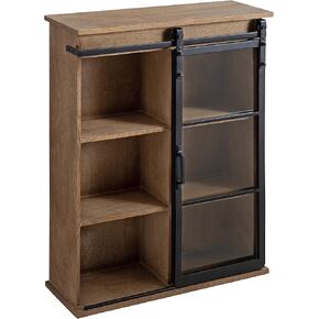 Kate and Laurel Barnhardt Decorative Wooden Wall Cabinet with Two Sliding Glass Doors, 30" x 28", Rustic Brown, Barndoor Modern Farmhouse Storage