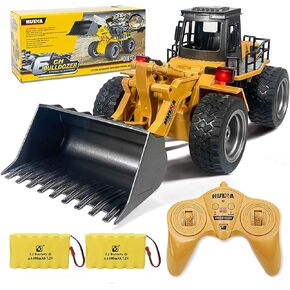 Remote Control Bulldozer Toy Truck, 1/18 Scale RC Metal Rc Front Loader 4WD Construction Vehicles for Boys Girls Kids with Rechargeable Two Battery 6+Year