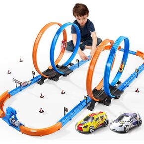 Slot Car Games Race Cars Toys for Boys Kids Age 5-7, Toy Cars Track Set with 4 Slot Cars, Loops and Circular Track, Slot Car Race Track Sets for 3 4 5 6 7 8+ Year Old Boy Girl Birthday Gifts