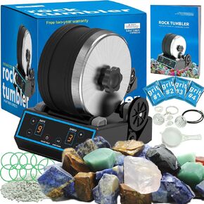 3.6LB Professional Rock Tumbler Kit with 10 Belts, 3 Speed Settings & Digital 9-Day Timer, Rough Gemstones, 4 Polishing Grits