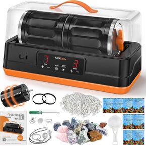 C1 Pro Ultra Brushless Rock Tumbler Kit - Double Barrel for Extra Large 7LB Capacity, Up to 6X More Noise Cancelling, Quiet Rotary Polisher with Full Accessories, Professional Edition for Adults