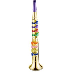 Lewtemi Musical Instruments Kid Trumpet with 4 Colored Coded Keys Plastic Trumpet Children Preschool Music Toy Gift Wind Instrument Teaching Songs Stage Performances for Toddlers Children