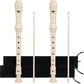 8-Hole Soprano Recorder 2-Pack – German Style C Key Recorder Instrument for Kids & Beginners with Cleaning Kit & Fingering Chart (Ivory)