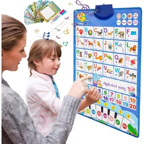 Electronic Interactive Alphabet Wall Chart and 26 Water Painting Cards, ABC Learning for Toddlers, Talking Spanish & English ABC 123s Music Poster
