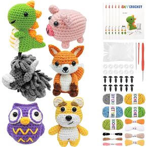 6Pcs Crochet Kit for Beginners, 2026 DIY Craft for Adults and Kids, Great Gift for Crochet Lovers, Crocheting Animal Kits with Step by Step Videos,Yarn,Crochet Hook,Birthday Holiday Gift