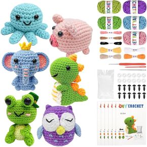 ZAPOMYE 6Pcs Crochet Kit for Beginners, 2026 DIY Craft for Adults and Kids, Great Gift for Crochet Lovers, Crocheting Animal Kits with Step by Step Videos,Yarn,Crochet Hook,Birthday Holiday Gift