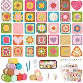 Katech Crochet Kit for Beginners-Crochet Kit for Adults Kids w/Step-by-Step Video Tutorials, Learn to Crochet 50 Pattern Granny Square Kit Crochets Starter Kits w/Upgraded Yarn-Zero Based Friendly
