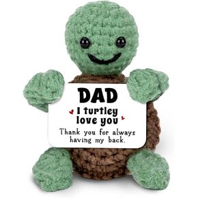 Crochet Turtle Gift for Dad Stepdads Bonus Dad, Father Turtle Crochet with Positive Message, I Love You Dad Gift from Daughter Son Wife, Father's Day Decor