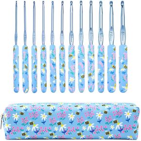 Blingcute 12 Sizes Crochet Hooks,2.0mm-8.0mm Ergonomic Crochet Hook Set with Soft Grip Handles,Aluminum Crochet Needles for Arthritic Hands,Crochet Needle Kit with Blue Case for Crocheters. (Blue)