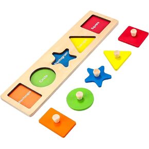 First Jumbo Knob Wooden Shape Puzzles for Toddlers 1-3,Montessori Shapes Sorter Board Puzzle for1 2 Year Old,Preschool Learning Toys for Baby Kids,1-2 Year Old Boy Girl