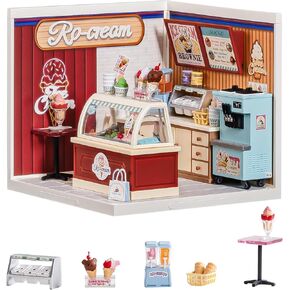 Rolife Super Creator Series, DIY Mini Ice Cream Store Dollhouse House Kit, Bulid Scenary for Action Collectible Figures,Creative Gifts for Women Kid Adults
