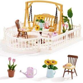 Rolife Super Creator Series Accessroies, DIY Mini Flower Garden Scenery Kit, Miniature Dollhouse Castle Building Kit's Part, Sunny Break Terrace Gift for Kids Adults Women