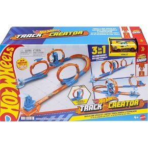 Hot Wheels Toy Car Track Set, Triple Loop Pack & 1:64 Scale Vehicle, Track-Building Components with 3 Loops, Speed Snap Tracks & Adapters