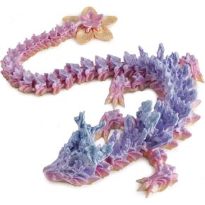 3D Printed Cherry Blossom Dragon – 11.8in Realistic Articulated Dragon Fidget Toy, Desk Décor and Collectible (White Pink)