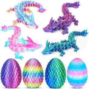 4PCS 3D Printed Dragon Eggs with Dragon Inside, Mini Articulated Crystal Dragons Toys for Kids & Adults 3D Print Small Dinosaur Eggs Kindergarten Graduation Gifts for Boys Girls