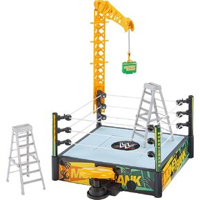 Mattel WWE Money in The Bank Cash-in Ring Playset with 2 Play Modes & 40+ Sounds & Phrases, Includes Launcher Crane, Ladders & Briefcase, 13-Inch x 20-Inch