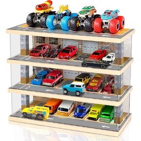 Storage Display Garage Compatible with Hot Wheels - Toy Car Garage with Lights, Freestanding Display Case, Parking Garage Diorama for 1/64 Scale Diecast Cars with 4 Levels 24 Spots Maximum 40 Cars