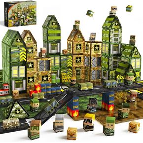 GobiDex 100PCS Magnetic Building Blocks Army Toys, Military Magnetic Tiles for Kids Ages 3-5 4-8, STEM Magnet Blocks Sensory Toys Birthday Gift for 3 4 5 6 7 8+ Year Old Boys & Girls Army Men Playset