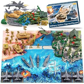 Army Men Action Figures, Army Toys for Boys Age 4-7 6-8 8-12, Toy Soldiers Playset Including Military Action Figures, Battle Mat & Weapon Gear Accessories, Green Army Guys Toys for Kids