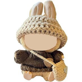 Clothes for Labubu(NO Doll) , Handcrafted Crochet Set for Labubu Clothes 15cm/17cm Doll, Premium Doll Outfit with Accessories, Stylish Doll Clothes for Labubu Accessories(Knitted) (Kakhi)