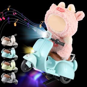 Mini Electric Doll Scooter Vehicles Toy 4 Colors Available Funny Doll Accessory with Music & Lights Could Rotate 360° Cute Plastic Scooter Toy Ornaments Battery Not Included(Blue)