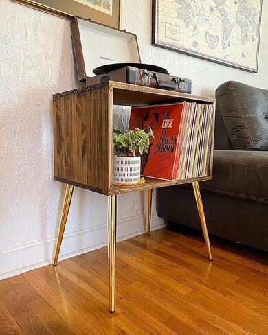 Table for Record Player Stand Cabinet MCM Mid Century Modern Metal Golden Legs Active Restock requests: 0 in Kuwait
