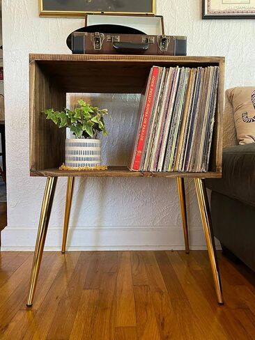Table for Record Player Stand Cabinet MCM Mid Century Modern Metal Golden Legs Active Restock requests: 0 in Kuwait