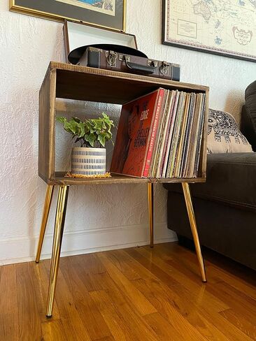 Table for Record Player Stand Cabinet MCM Mid Century Modern Metal Golden Legs Active Restock requests: 0 in Kuwait