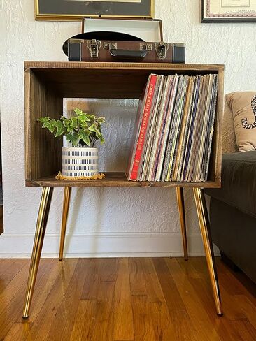 Table for Record Player Stand Cabinet MCM Mid Century Modern Metal Golden Legs Active Restock requests: 0 in Kuwait