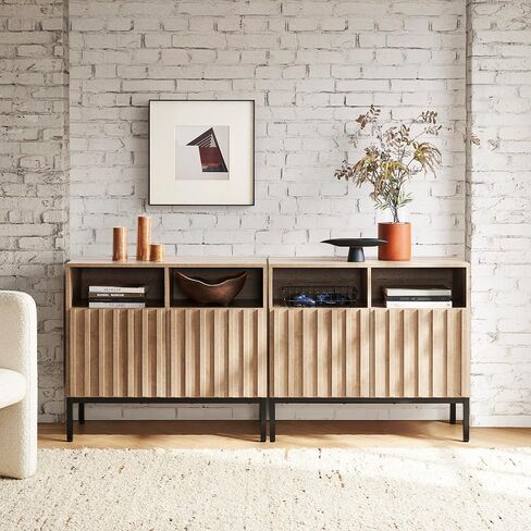 خزانة تخزين Mopio Norwin ، اللوحة الجانبية الحديثة للبوفيه الصناعي ، Credenza ، Accent Credenza ، أبواب الألواح المزرقة ، الرفوف القابلة للتعديل ، أرجل معدنية متينة مع مستوي لغرفة المعيشة (مزدوجة) in Saudi Arabia
