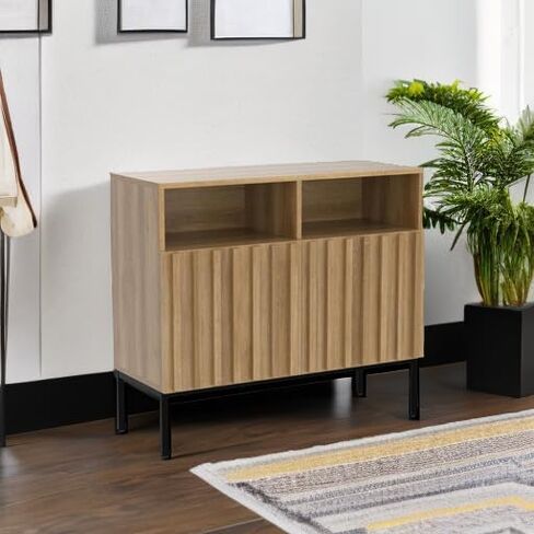 خزانة تخزين Mopio Norwin ، اللوحة الجانبية الحديثة للبوفيه الصناعي ، Credenza ، Accent Credenza ، أبواب الألواح المزرقة ، الرفوف القابلة للتعديل ، أرجل معدنية متينة مع مستوي لغرفة المعيشة (مزدوجة) in Saudi Arabia