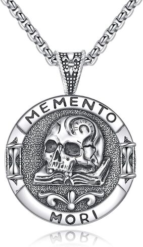 URONE Memento Mori Necklace 925 Sterling Silver Memento Mori Pendant Skull Stoic Necklace Jewelry Gifts for Men Women in Saudi Arabia