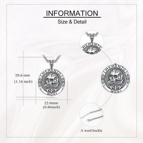 URONE Memento Mori Necklace 925 Sterling Silver Memento Mori Pendant Skull Stoic Necklace Jewelry Gifts for Men Women in Saudi Arabia