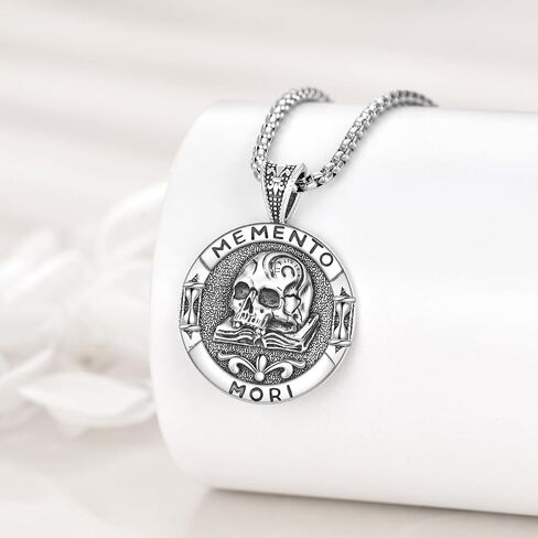 URONE Memento Mori Necklace 925 Sterling Silver Memento Mori Pendant Skull Stoic Necklace Jewelry Gifts for Men Women in Saudi Arabia