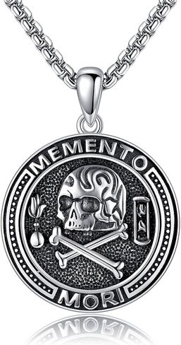 URONE Memento Mori Necklace 925 Sterling Silver Memento Mori Pendant Skull Stoic Necklace Jewelry Gifts for Men Women in Saudi Arabia