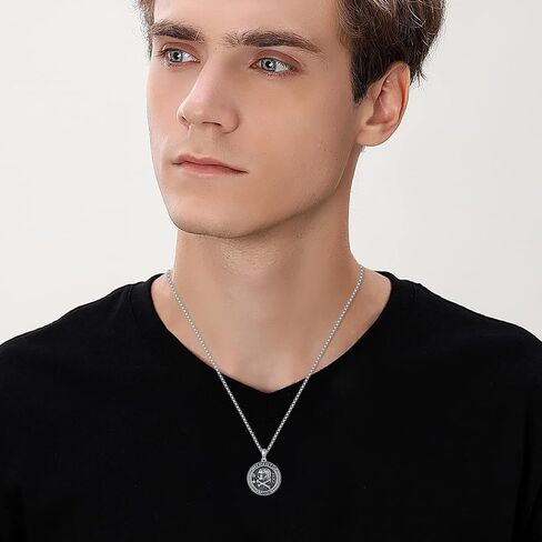 URONE Memento Mori Necklace 925 Sterling Silver Memento Mori Pendant Skull Stoic Necklace Jewelry Gifts for Men Women in Saudi Arabia