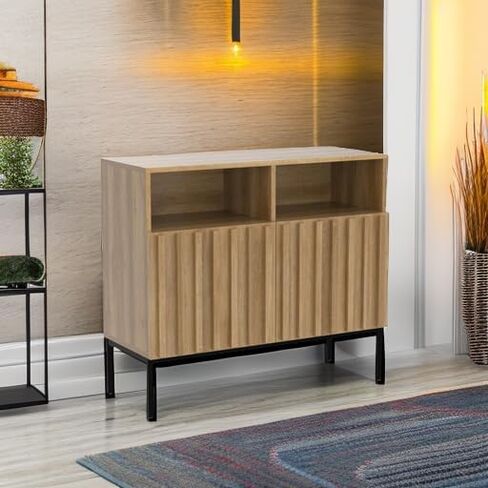 خزانة تخزين Mopio Norwin ، اللوحة الجانبية الحديثة للبوفيه الصناعي ، Credenza ، Accent Credenza ، أبواب الألواح المزرقة ، الرفوف القابلة للتعديل ، أرجل معدنية متينة مع مستوي لغرفة المعيشة (مزدوجة) in Kuwait