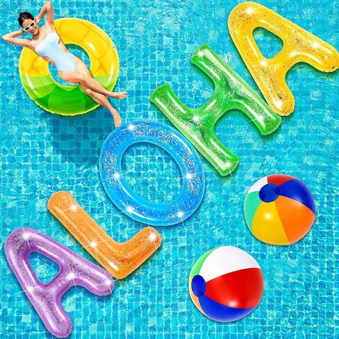 Sumind 8 Pcs Aloha Party Decorations Hawaii Pool Party Float 20" Inflatable Letter Luau Party Decorations with Inflatable Beach Balls Pineapple Pool Float for Tropical Luau Theme Party Supplies in Saudi Arabia