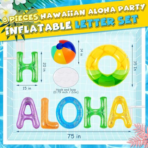 Sumind 8 Pcs Aloha Party Decorations Hawaii Pool Party Float 20" Inflatable Letter Luau Party Decorations with Inflatable Beach Balls Pineapple Pool Float for Tropical Luau Theme Party Supplies in Saudi Arabia