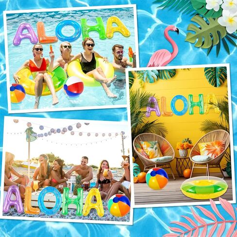 Sumind 8 Pcs Aloha Party Decorations Hawaii Pool Party Float 20" Inflatable Letter Luau Party Decorations with Inflatable Beach Balls Pineapple Pool Float for Tropical Luau Theme Party Supplies in Saudi Arabia